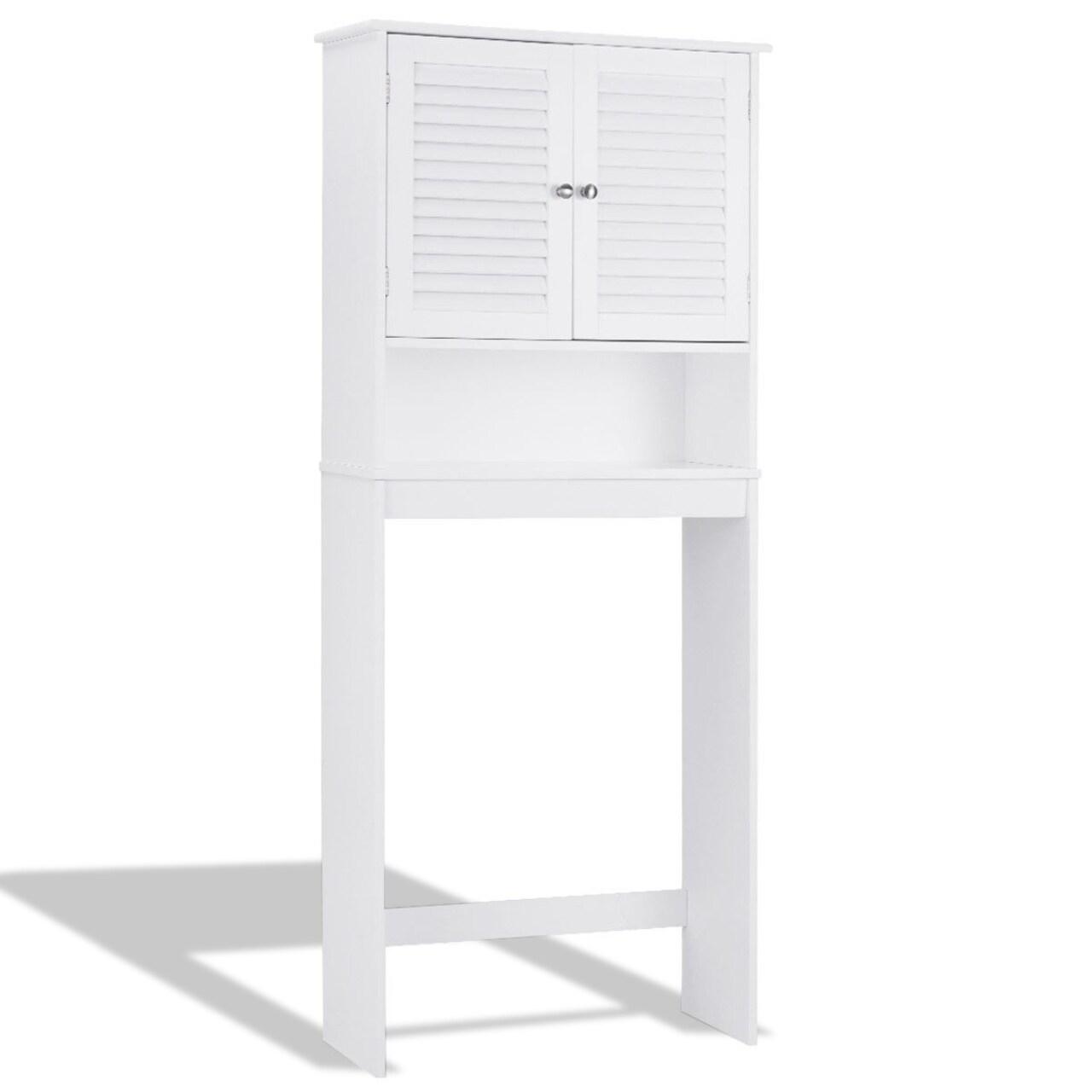 White Over-The-Toilet Bathroom Storage Cabinet with 2 Doors Adjustable Shelves